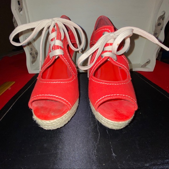 Call it Spring Orange tie wicker heel wedges 8 - Picture 4 of 11